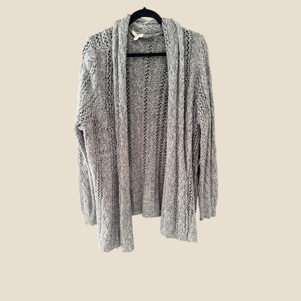 Maurices Grey Cable Knit Pointelle Open Front Cardigan Metallic Shimmer Size 2X